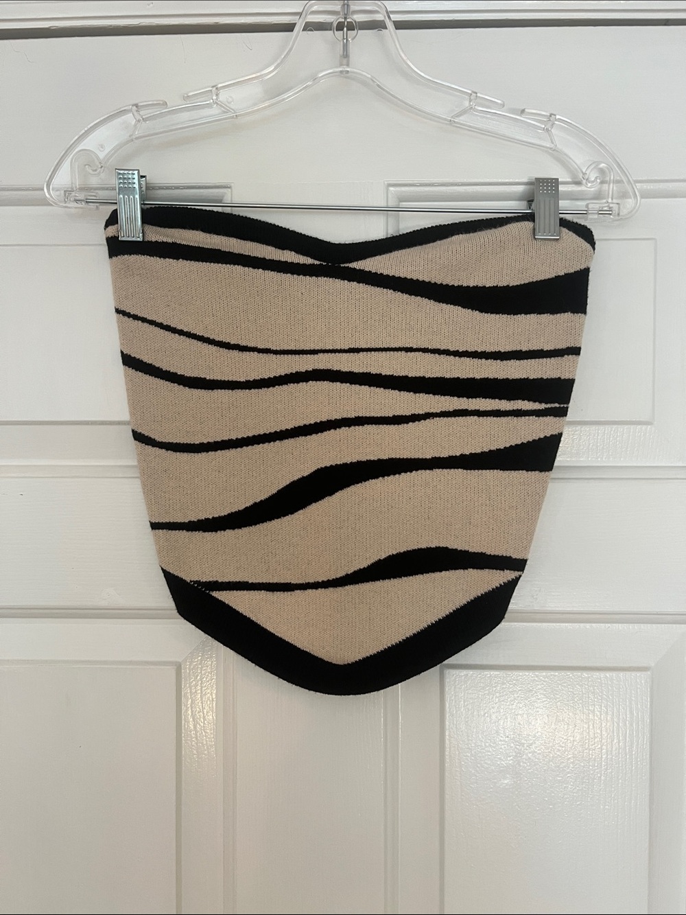 Commense Beige and Black Zebra Strapless Sweater Crop Top